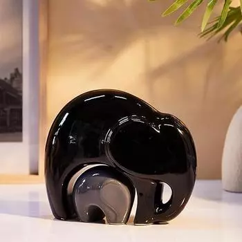 Новейший домашний декор Happy Charm Elephant Mother and Child Set | Керамические фигурки с отделкой Piano Finish (Набор из 2 предметов, черный и серый)