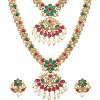 Новейший комбинированный дизайн, комплект из жемчужного ожерелья для женщин, традиционный позолоченный комплект ювелирных изделий для женщин (многокрасочный)