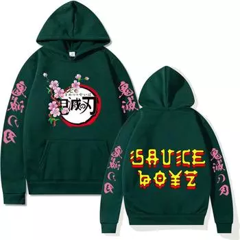 Новейший лезвие Ghost Slayer 2024 года с желтым текстом в сочетании с черным узором и принтом. Тенденция милого стиля. Мужские и женские парные свитера с капюшоном. Размер и размер. XXL