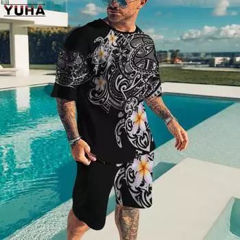 Новейший мужской комплект футболок с 3D принтом, крутая мужская одежда, повседневные пляжные шорты, костюм, уличный популярный спортивный костюм, комплект из 2 предметов S S