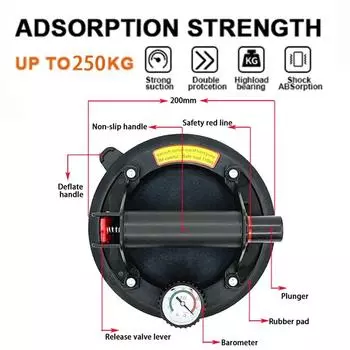 Новейший с манометром вакуумная присоска 8 дюймов сверхмощный вакуумный подъемник для гранитной плитки стекла ручной подъем подъем чёрный