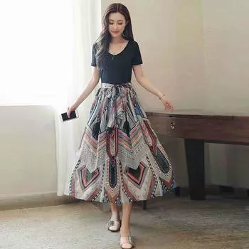 Новейший стиль мода женщины плюс размер шифон V вырез макси платья дамы поддельные две части цветочные длинные XXL