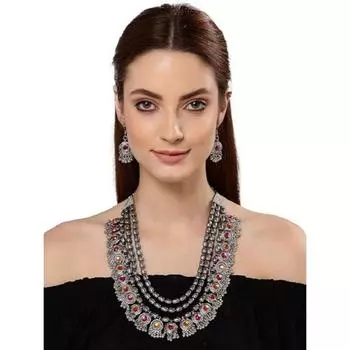 Новейший стильный комплект украшений из окисленного серебра из племенного ожерелья для женщин (12164с), Разноцветный, Один разноцветный