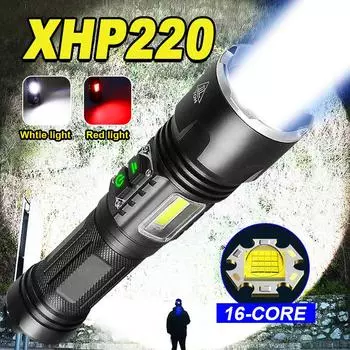 Новейший XHP220 светодиодный фонарик высокой мощности, светодиодный фонарик, перезаряжаемый мощный фонарик, фонарик для кемпинга, ручная лампа without battery чёрный