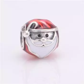 Новинка, 100% оригинальные бусины из стерлингового серебра 925 пробы, Санта-Клаус и красная эмаль, натуральная подвеска, подходит для модных стильных браслетов с подвесками