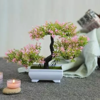Новинка 1 шт. Искусственный маленький цветок бонсай с дизайнерским горшком | Реалистичный вид — не требует ухода | Цветочный горшок для домашнего декора