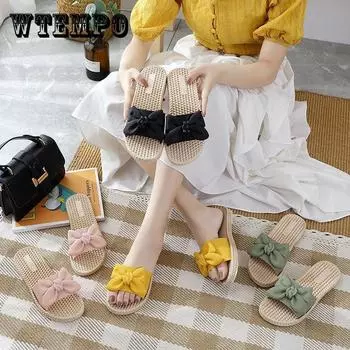 Новинка 2021 года, летние тапочки, женская верхняя одежда, модные универсальные нескользящие сандалии с бантиками, женские тапочки 36 розовый