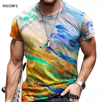 Новинка 2021 года, летняя футболка с 3D-принтом и цветным граффити, повседневная мужская футболка с круглым вырезом и коротким рукавом в стиле хип-хоп, размеры S-6XL S