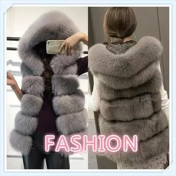 Новинка 2021 года, модная меховая ультра-даляньская шапка средней длины, утепленный жилет, жилет из искусственного лисьего меха, норковое пальто One Size белый