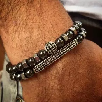 Новинка 2021 года, модный браслет-подвеска с шариком и прямоугольником, мужской браслет с гематитовыми бусинами 6 мм, браслет на юбилей, ювелирное изделие, подарок
