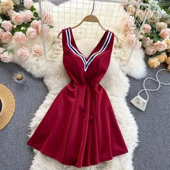 Новинка 2021 года, платье Хепберн в стиле ретро, облегающая короткая юбка без рукавов с v-образным вырезом и дырявой спиной S чёрный