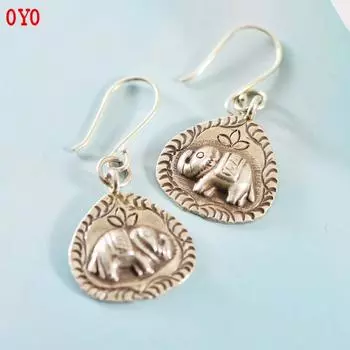 Новинка 2021 года, серебряные серьги S925 в стиле ретро с потертостями в виде слоненка