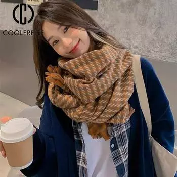 Новинка 2021 года, шарф для женщин и мужчин, южнокорейский шарф, зимний клетчатый шарф, сохраняющий тепло, кашемировая шаль с бахромой, теплый шарф для шеиAD2140 China&One Size синий