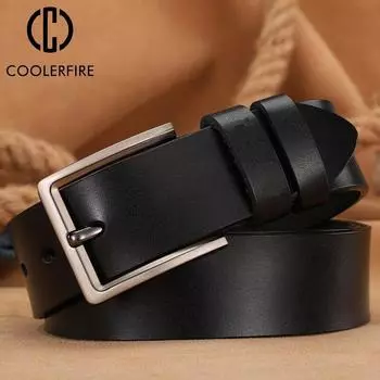 Новинка 2021, мужской джинсовый ремень, модный деловой ремень из коровьей кожи, кожа высшего качества, мужской сплав, мужская кожаная пряжка с булавкойAHQ2114 85cm чёрный
