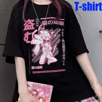 Новинка 2022 года, Fashoin Y2K, повседневная свободная футболка с короткими рукавами и принтом для девочек INS Harajuku, уличная одежда в стиле панк 2Xl чёрный