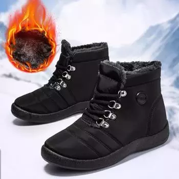 Новинка 2022 года, хлопковая обувь, зимние сапоги, женские высокие непромокаемые ботинки, высокие нескользящие теплые женские хлопковые ботинки, размеры 35–46 35 чёрный