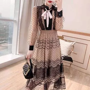 Новинка 2022 года, летнее женское модельерское вечернее длинное платье с рукавами-фонариками, кружевное платье с вышивкой в горошек, женские платья трапециевидной формы XXL хаки