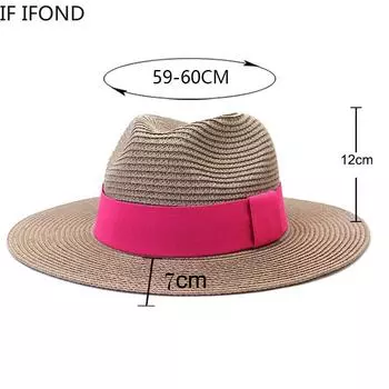 Новинка 2022 года, летняя соломенная шляпа от солнца для женщин, модная широкая боковая панама, уличная пляжная праздничная шляпа-федора в стиле джаз, 60 см 59-60CM