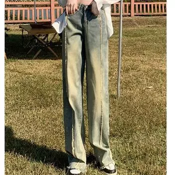 Новинка 2022 года, осенние свободные модные женские джинсы с высокой талией, прямые широкие джинсовые брюки с широкими штанинами, женская винтажная уличная одежда XS синий