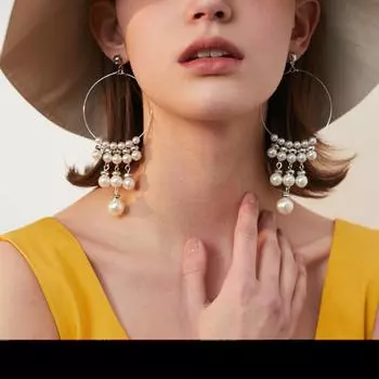 Новинка 2022 года, серьги-кольца из серебра 925 пробы с преувеличенными кругами из искусственного жемчуга для женщин, модные украшения (5 шт. бесплатной доставки) бронзовый