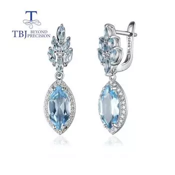 Новинка 2022 года, серьги с застежкой из натурального бразильского небесно-голубого топаза, висячие серьги из натурального драгоценного камня, изысканные украшения для женщин, серебро 925 пробы M синий