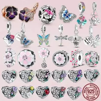 Новинка 2022 года, стерлинговое серебро 925 пробы, бабочка с цветком, подходит для оригинального браслета-подвески, сделай сам, модное серебро 925 пробы, изготовление ювелирных изделий