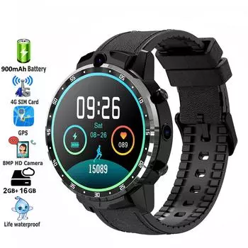 Новинка 2022 года, умные часы, 2 ГБ ОЗУ, 16 ГБ ПЗУ, MT6739, четырехъядерная SIM-карта, 4G WIFI, 900 мАч, двойная камера, GPS, спортивный трекер, умные часы 2GB RAM 16GB ROM чёрный