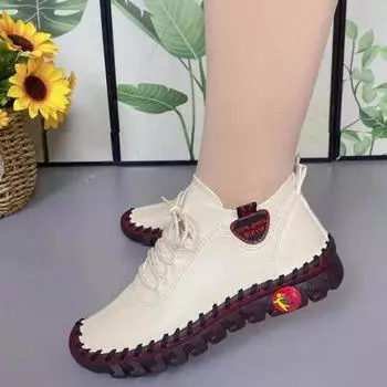 Новинка 2022 года, весенняя нескользящая женская обувь, износостойкая легкая спортивная женская обувь, женская кожаная обувь на шнуровке, лоферы 35 белый