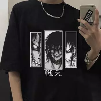 Новинка 2022 года, забавные футболки с изображением японского аниме «Атака Титанов», футболки унисекс с рисунком «Эрен Йегер», футболка унисекс в стиле хип-хоп, мужская футболка большого размера