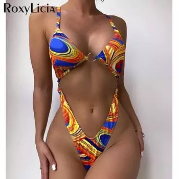 Новинка 2022 года, женские стринги с металлическим принтом и вырезом на животе, цельный купальник, женский купальный костюм с высоким вырезом, купальный костюм, купальный костюм S жёлтый