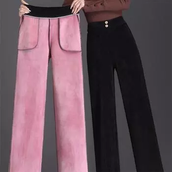 Новинка 2022 года, зимние свободные эластичные широкие брюки с высокой талией, женские брюки, бархатные прямые брюки, тонкие модные женские брюки в стиле Харадзюку M