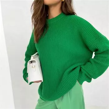 Новинка 2022 года, зимние свободные однотонные женские пуловеры в Корейском стиле в стиле Харадзюку, теплые мягкие мешковатые базовые трикотажные джемперы, топы для женщин S ярко-розовый