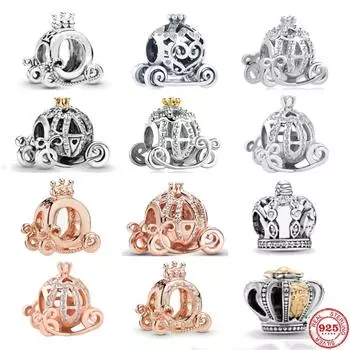 Новинка 2023 года, 925 серебро, тыква, тележка, королевская корона, брелок, аксессуары, подходят для оригинального браслета, подвески, бусины для женщин, ювелирные изделия «сделай сам»