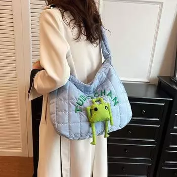 Новинка 2023 года, большая сумка с рисунком, модная легкая легкая хлопковая сумка для пальто большой вместимости, сумка через плечо с надписью в клетку, сумка через плечо на одно плечо