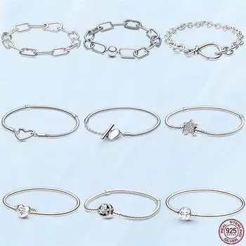 Новинка 2023 года, браслет-цепочка из стерлингового серебра 925 пробы ME Link для женщин, подходит для изготовления очаровательных серебряных бусин, ювелирных изделий 18cm