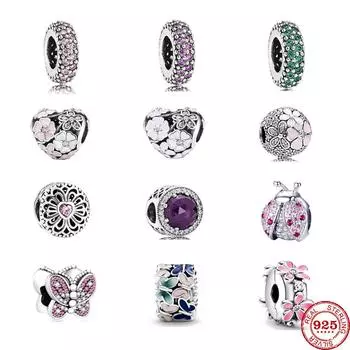 Новинка 2023 года, бусины с цветком и бабочкой, подходят для оригинального кулона, подвески, серебряный браслет 925 пробы, женские ювелирные изделия своими руками, Berloque