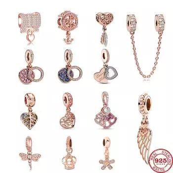Новинка 2023 года, бусины с короной стрекозы, крылом, цветком дерева, подходят оригинальные модные подвески, серебряный браслет 925 пробы, сделай сам, женские ювелирные изделия Berloque
