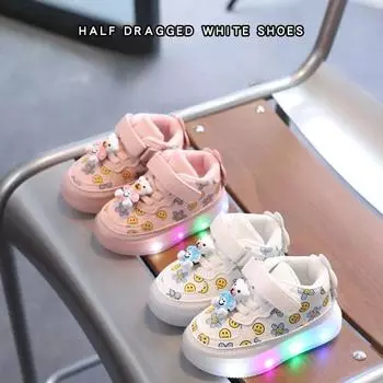 Новинка 2023 года, детская обувь с подсветкой, прогулочная обувь с мягкой подошвой для младенцев, блестящая обувь со светодиодной подсветкой 21 белый