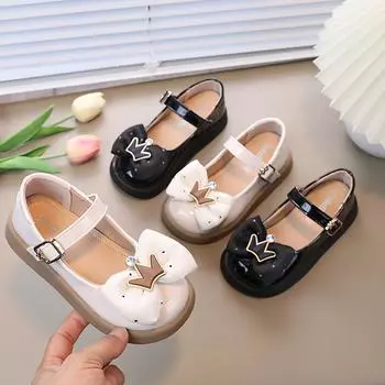 Новинка 2023 года, детские неглубокие лоферы для девочек, Нескользящие детские модные туфли принцессы с круглым носком с короной на липучке, Прямая доставка 23 бежевый