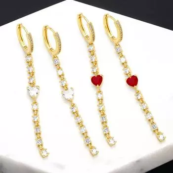 Новинка 2023 года, европейские и американские ювелирные изделия, серьги с кисточками в виде сердца и циркона, красные модные темпераментные длинные серьги белый