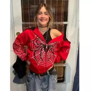 Новинка 2023 года, европейский и американский осенне-зимний уличный модный пуловер на молнии с принтом паутины INS, толстовка с капюшоном