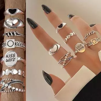 Новинка 2023 года, кольцо с резным кольцом в стиле ретро, унисекс, вечерние кольца, универсальные аксессуары, кольцо, 7 компл., кольцо для пары серебряный