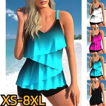 Новинка 2023 года, купальник, пляжная одежда, пляжный купальник из двух предметов, летние танкини с 3D принтом, комплект танкини для плавания, женская мода, монокини S чёрный