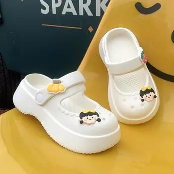 Новинка 2023 года, летние пляжные сандалии с милыми героями мультфильмов для маленьких мальчиков и девочек, тапочки, обувь на флипах 24-25 чёрный