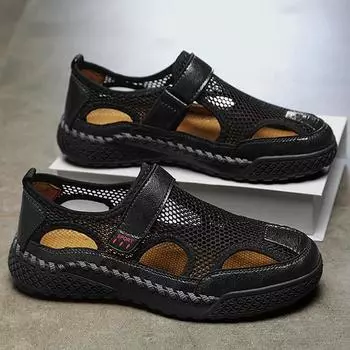 Новинка 2023 года, летние сандалии Baotou, дышащая и универсальная уличная большая пляжная обувь ручной работы, обувь с полой сеткой 38 чёрный