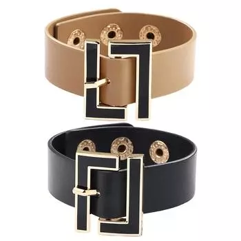 Новинка 2023 года, модный широкий кожаный браслет для женщин, черный металлический браслет с геометрическим рисунком, очаровательные ювелирные изделия, женский подарок бежевый