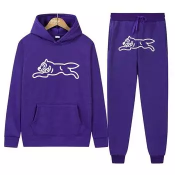 Новинка 2023 года, мужская модная тенденция, комплект с капюшоном с принтом летающей собаки, повседневный спортивный свитер, штаны, комплект из двух предметов S