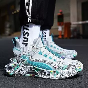 Новинка 2023 года, мужские кроссовки в стиле ретро, мужская обувь с высоким берцем на массивной подошве, повседневная обувь с дышащей толстой подошвой, размеры 36–47 36 синий