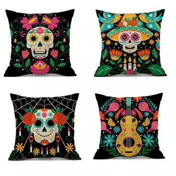 Новинка 2023 года, наволочка на Хэллоуин с украшением на тему ужасов, украшение для вечеринки, принт, голова черепа, наволочка 45x45cm (excluding pillow core)