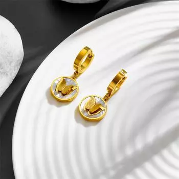 Новинка 2023 года, новые индивидуальные нишевые серьги в стиле ретро с бабочками, серьги из титановой стали, белые серьги с бабочками и животными, серьги золотистый